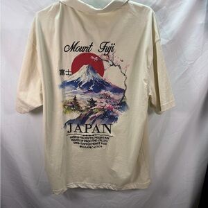 Saints Studio Men's Polo Mount Fuji Japan 100% Cotton Ecru Embroidery Large New